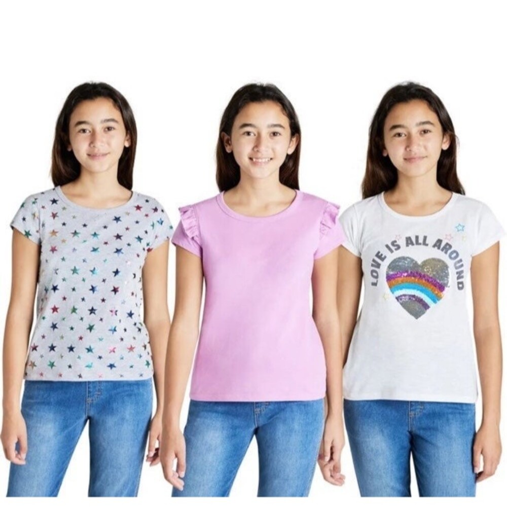 Vigoss T-Shirt Girls S Kids 3 Shirt Set Rainbow Pink Top Stars Love T Shirt B2
